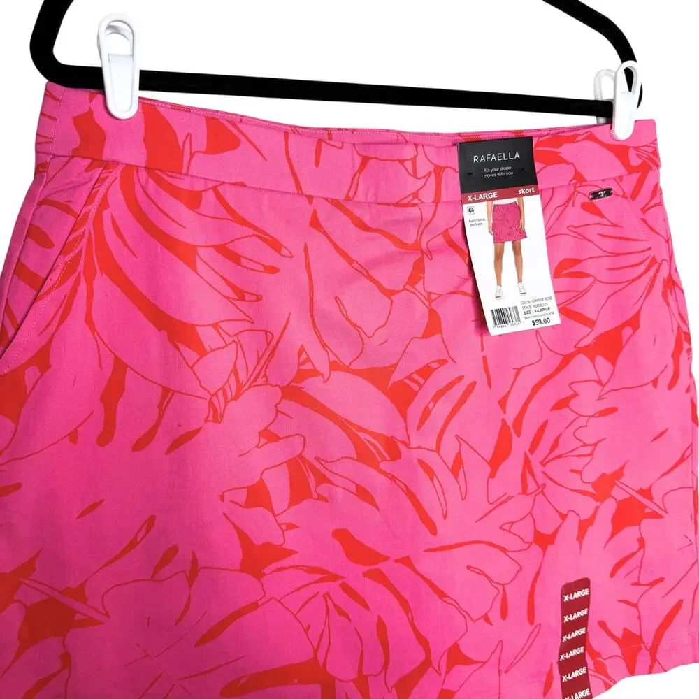 Rafaella Pink Floral Skort Size XL Golf Athleisure Outdoors Tennis Tropical Red - Picture 2 of 10